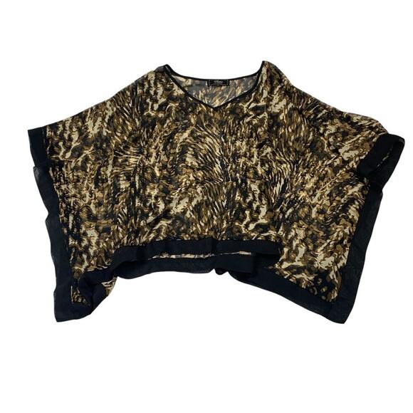 Status by Chenault Brown Black & Cream Sheer Leopared Print Flowy Blouse Size L - Picture 2 of 7